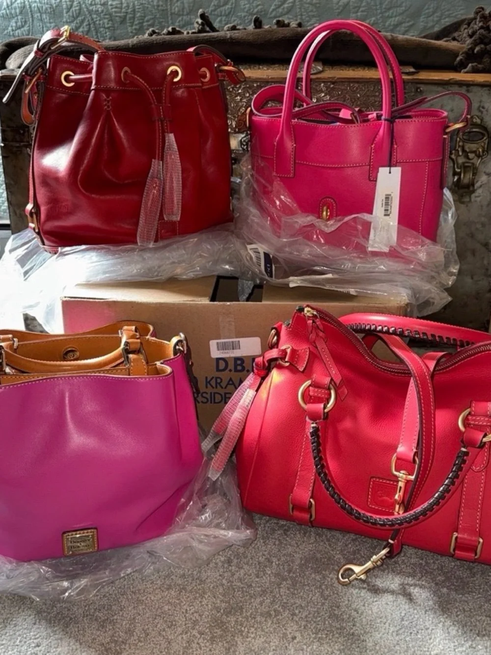 Dooney & Bourke small satchel with strap in Strawberry - Picture 12 of 12